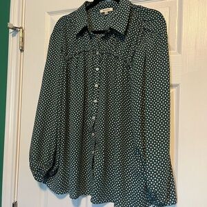 Max Studio Teal Patterned Button Down Shirt